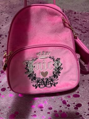 Juicy Couture Hot Pink Velvet Mini Backpack with Embroidered Crest